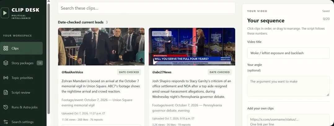 Clip Desk news aggregator dashboard